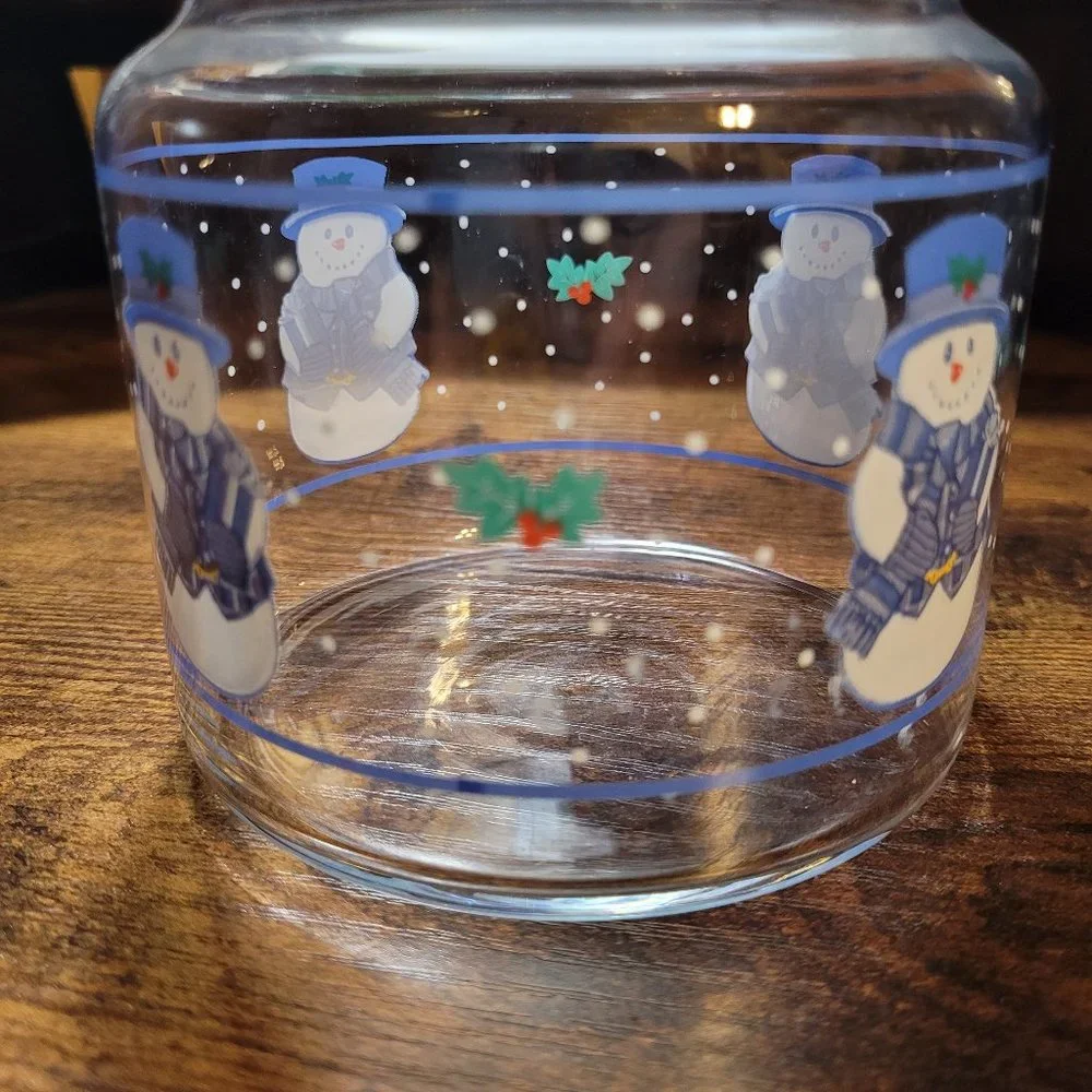Glass Snowman Holly Leaf Holiday Decanter